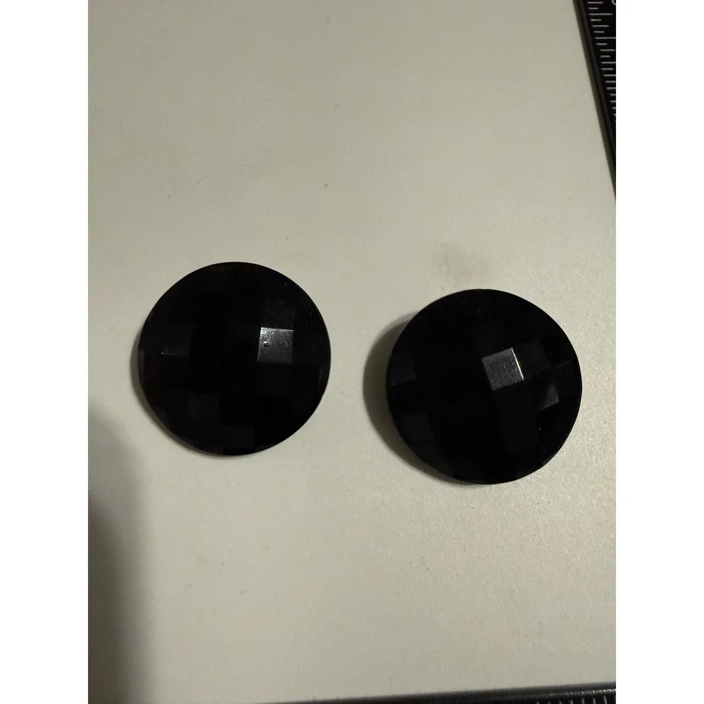 Vintage Black Faceted Checkerboard Clip On Earrings Round Statement Jewelry‎
